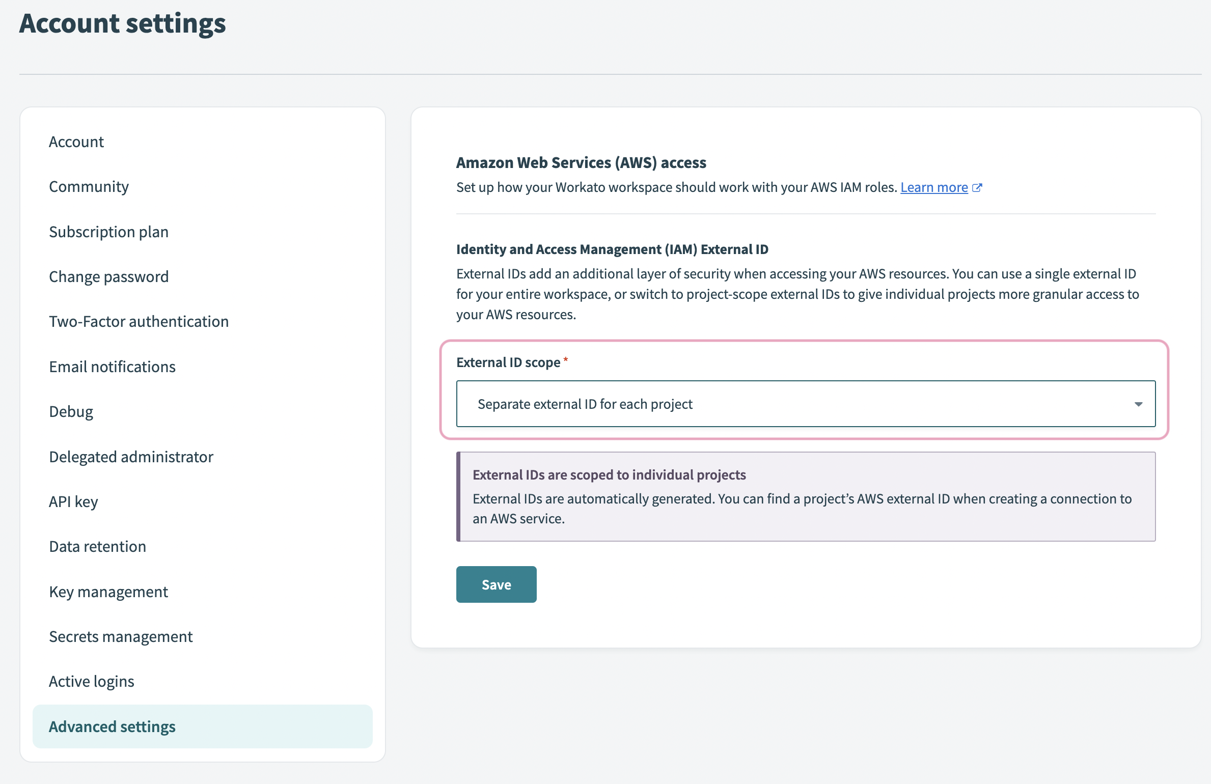 External scope for AWS access