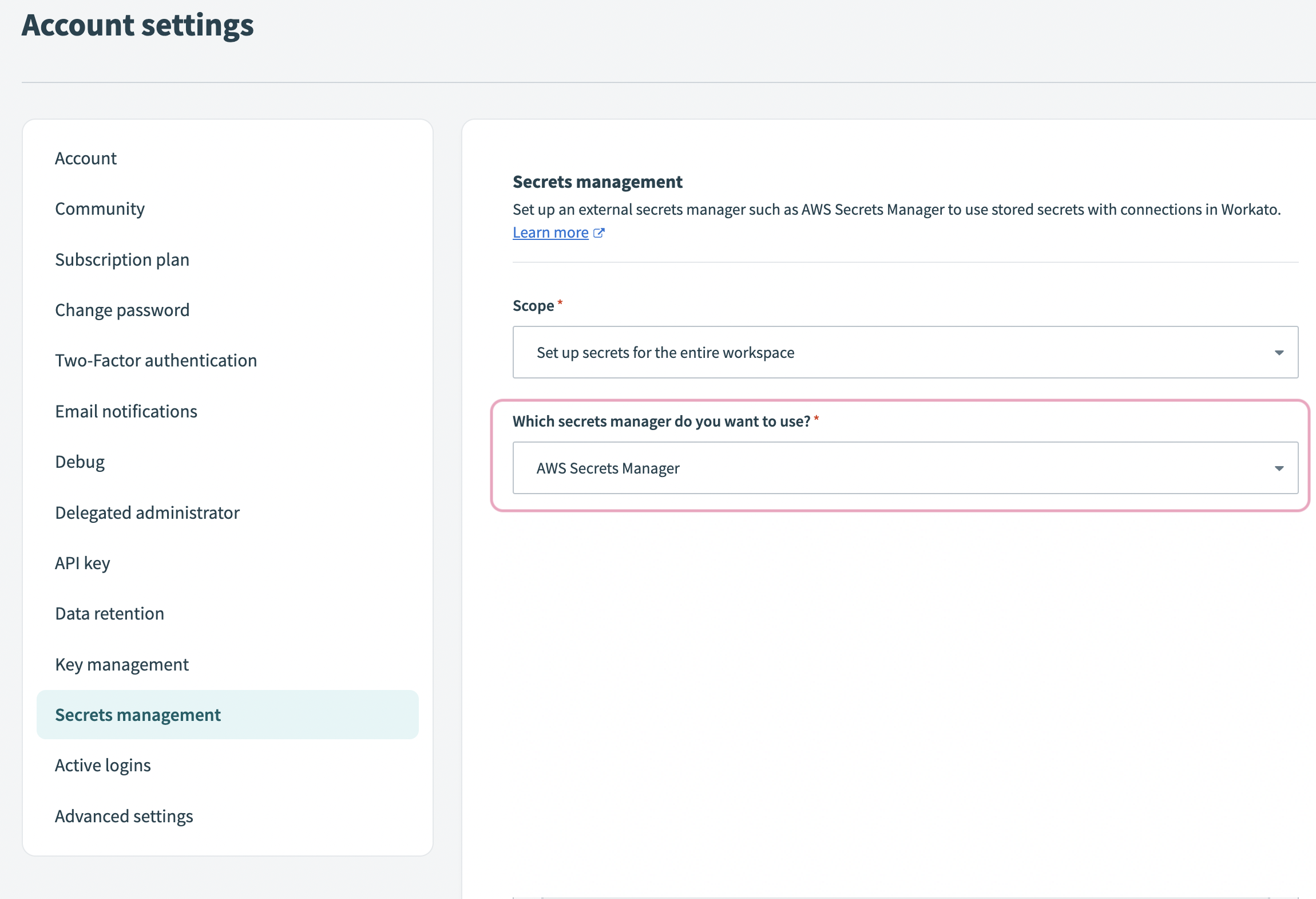 Choosing AWS workspace secrets manager