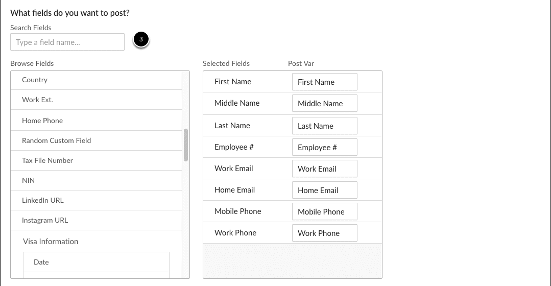 Select fields to post