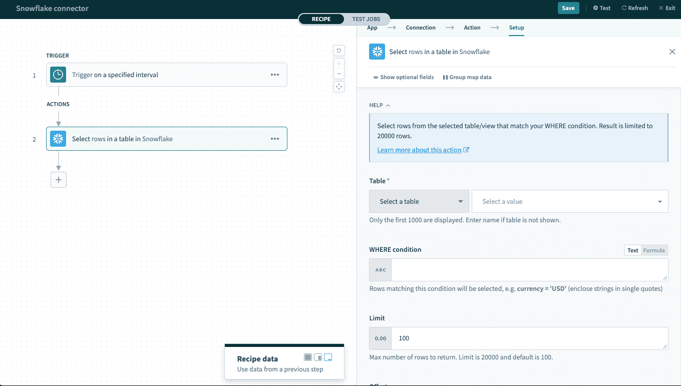 Select rows action