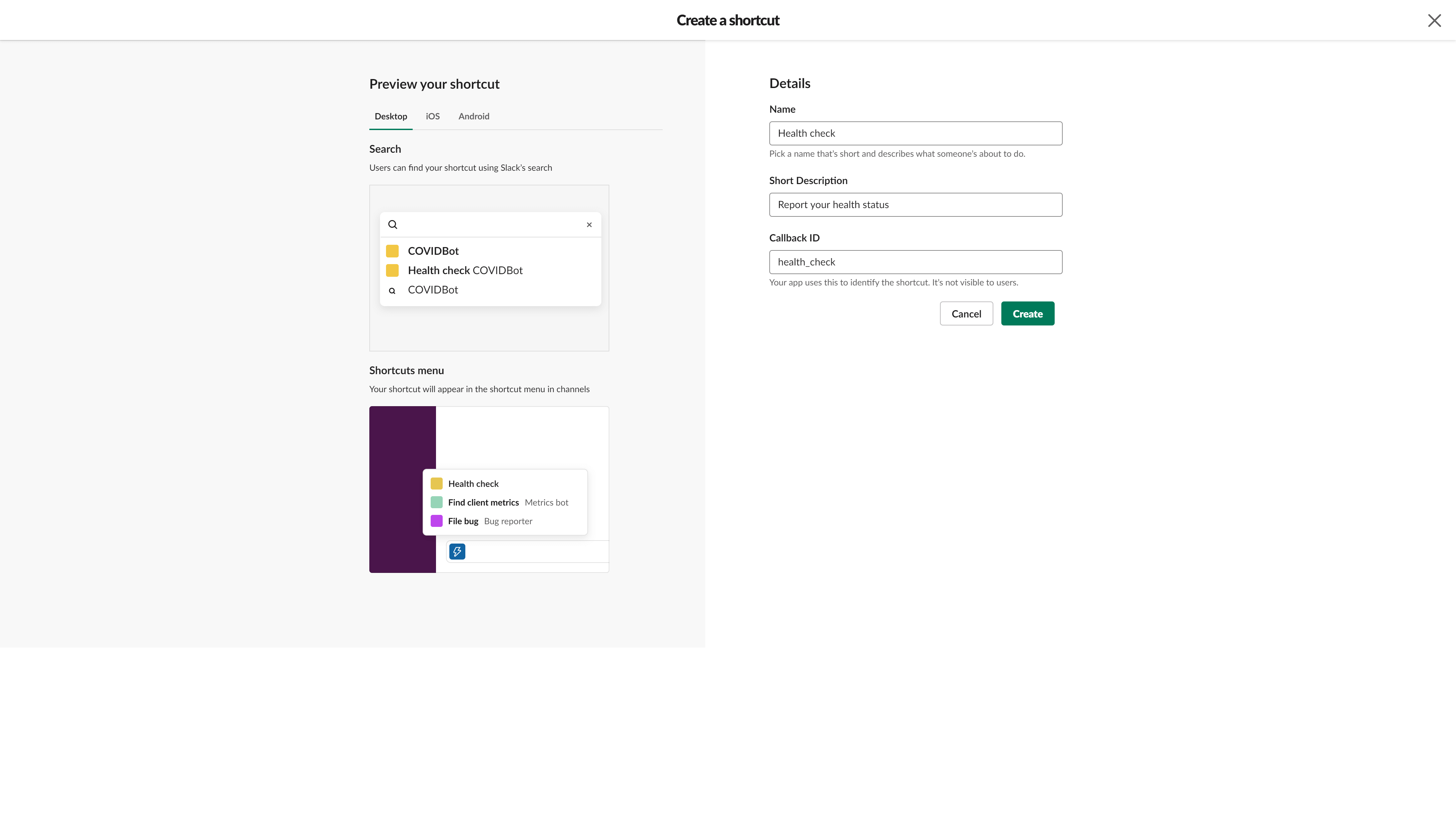 Shortcuts config