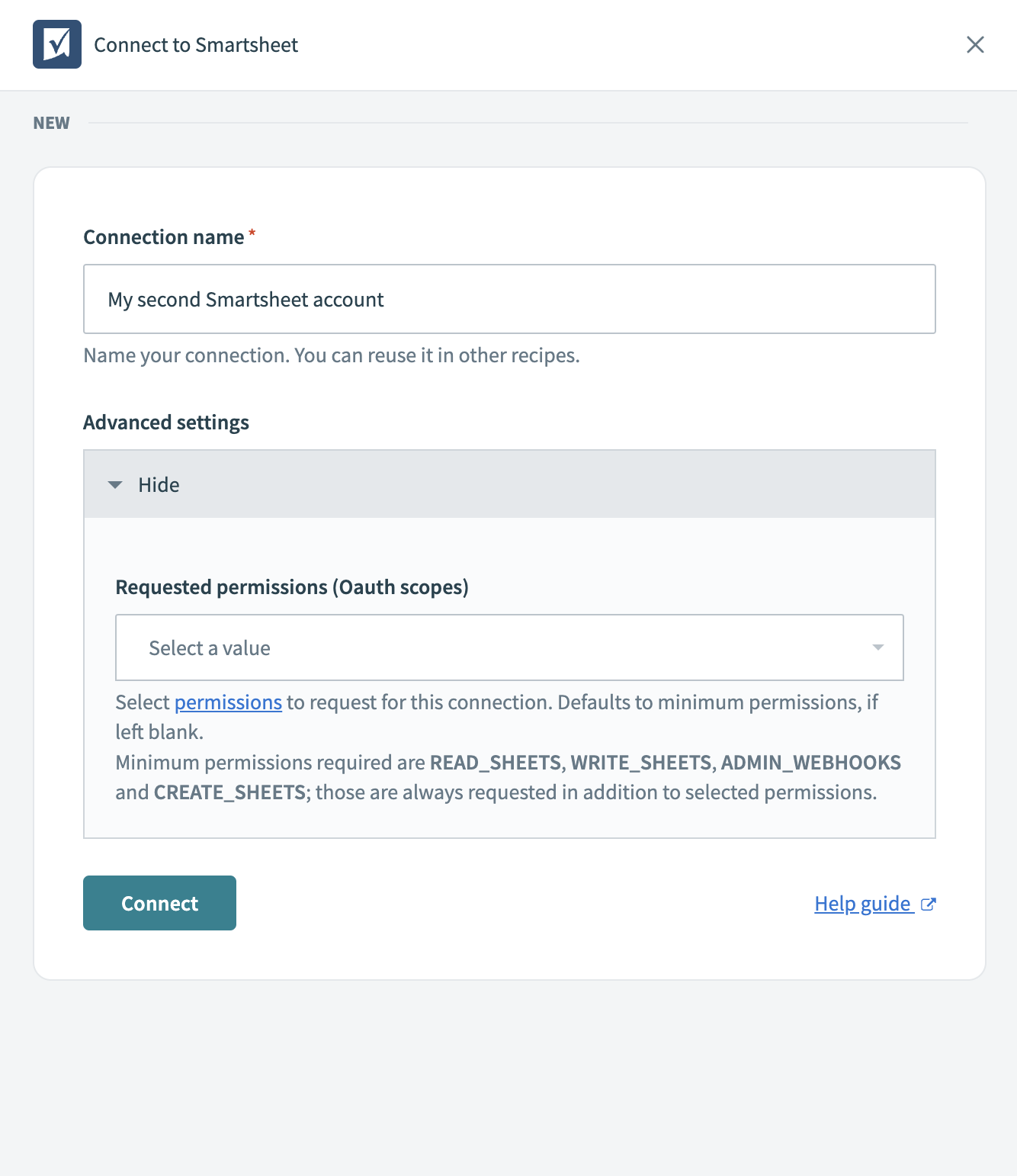 Smartsheet connection