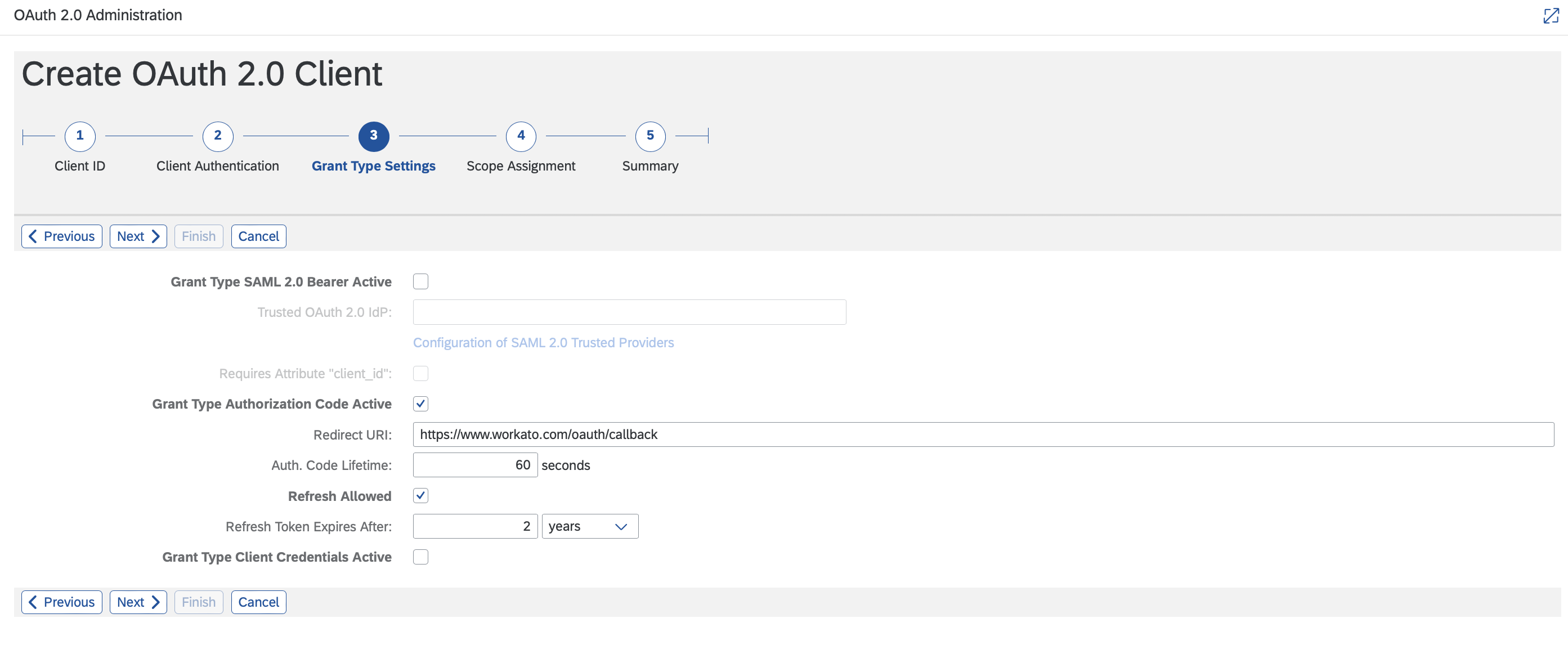 soauth2 grant type settings