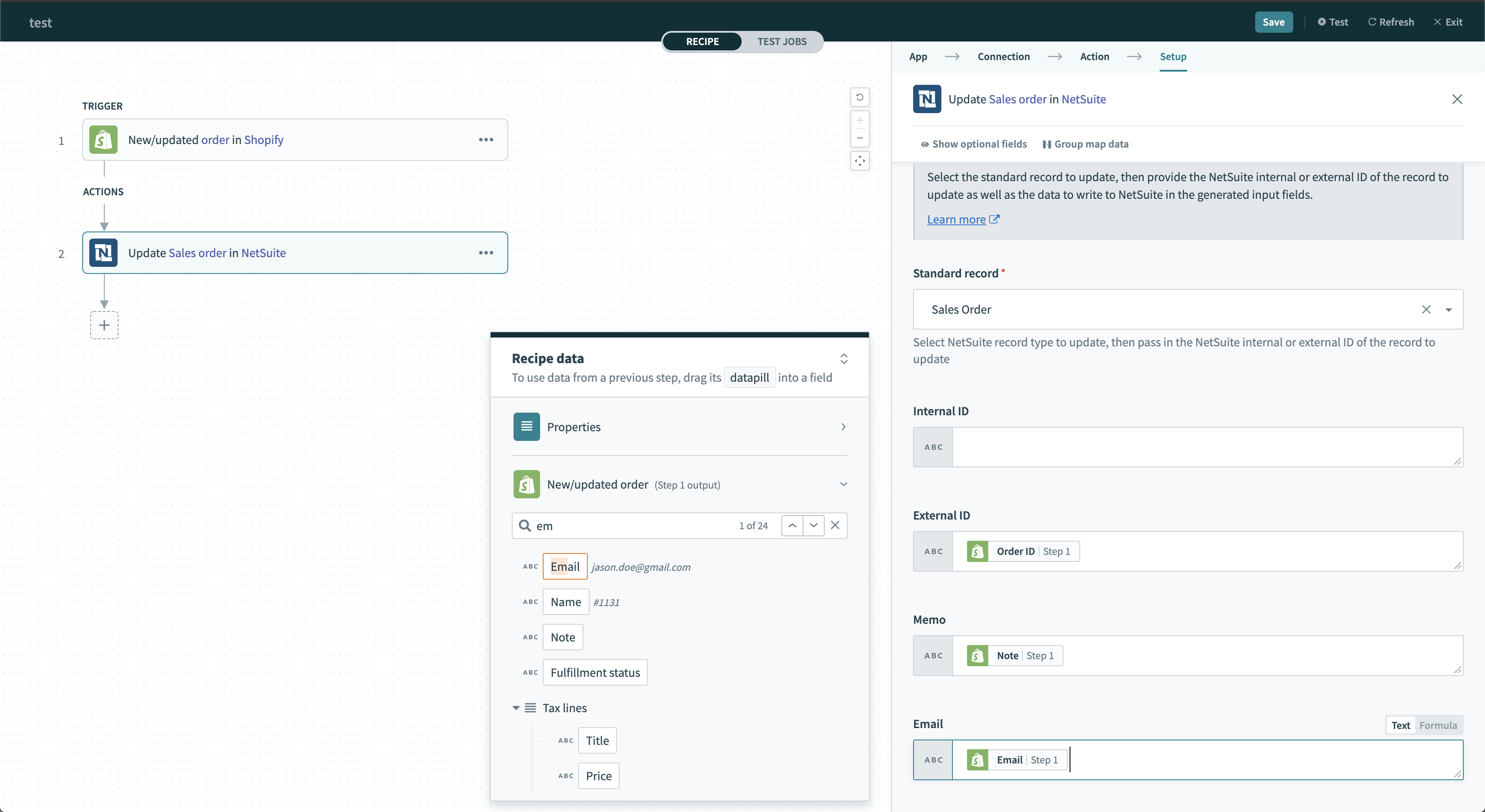 Specify NetSuite record to update via internal ID