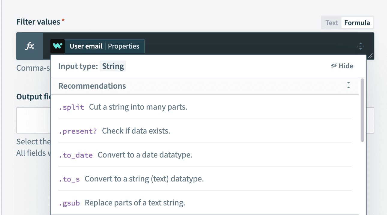 String formula list