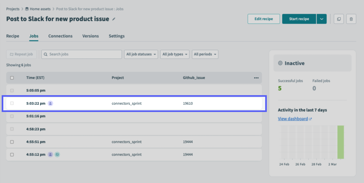 Test job with retained data