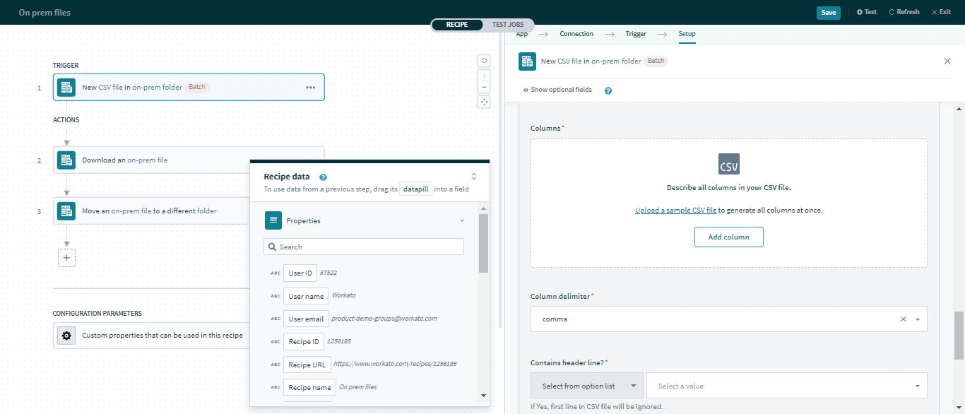 CSV file settings