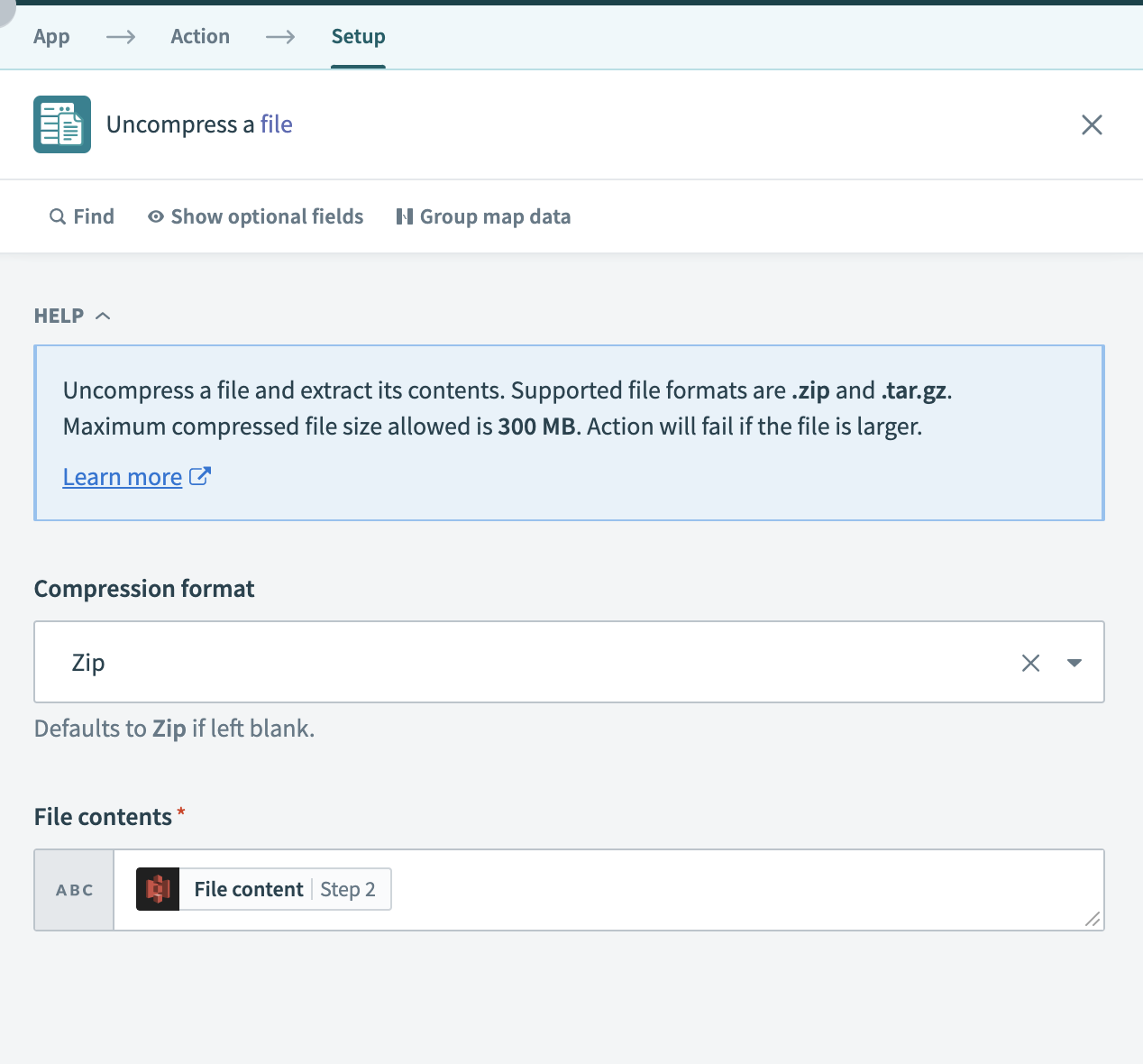 Uncompress file input config