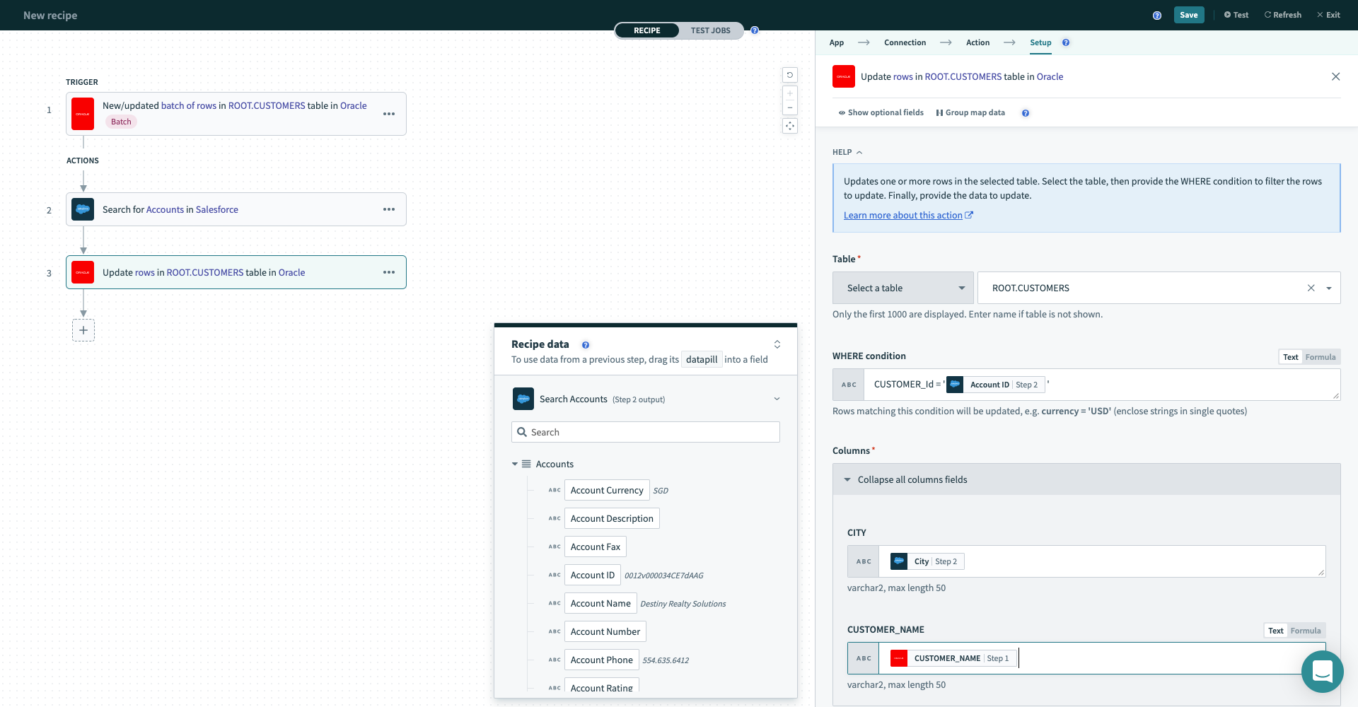 Update rows action