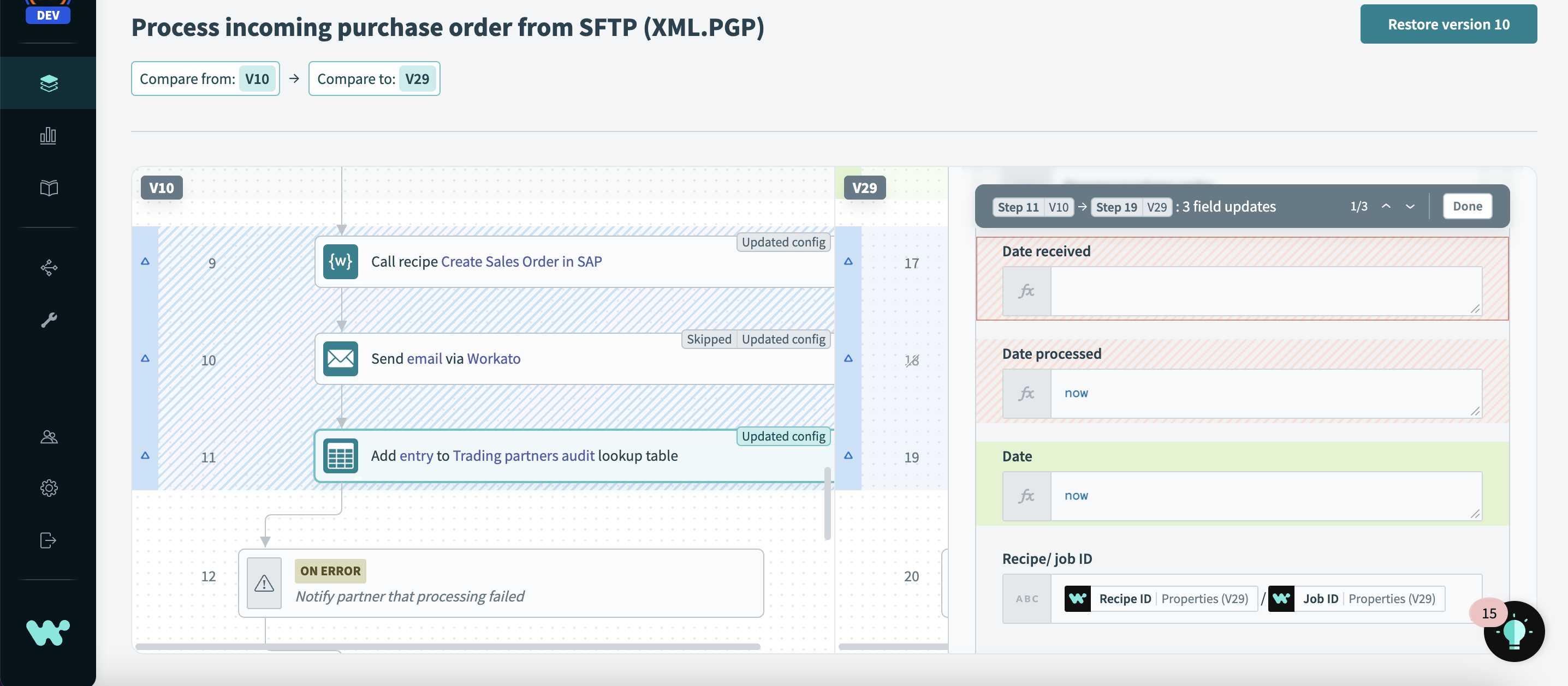 Updating a step's configuration