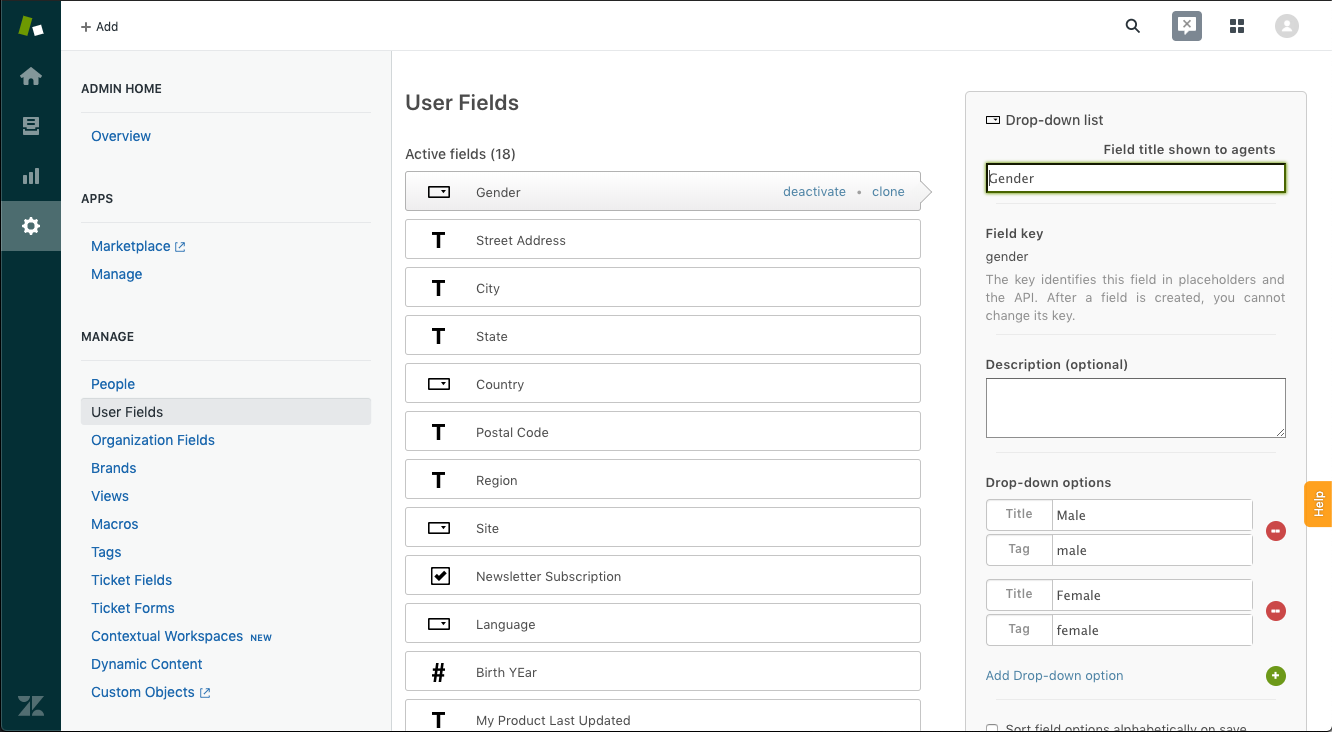 User custom fields