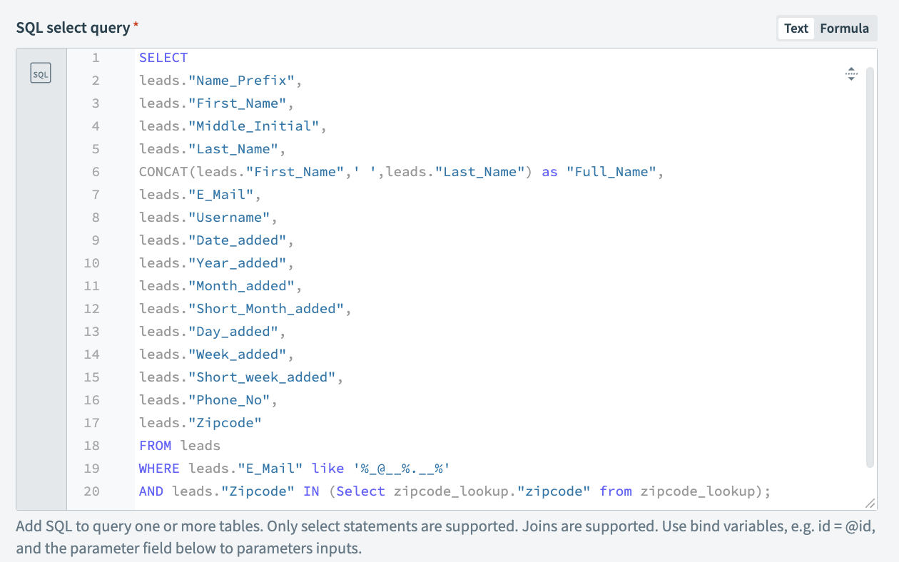 Query setup