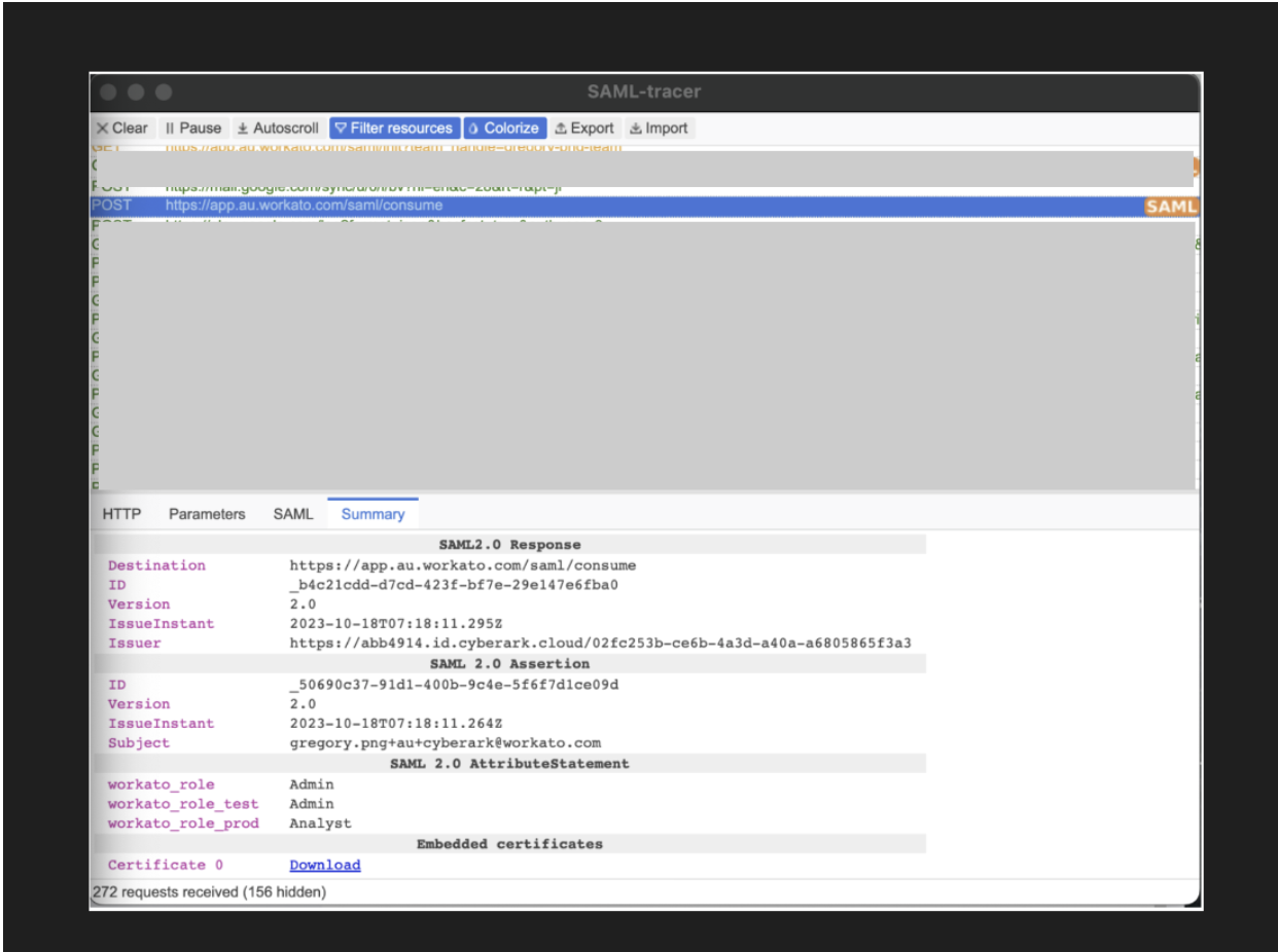 Verify SAML Tracer