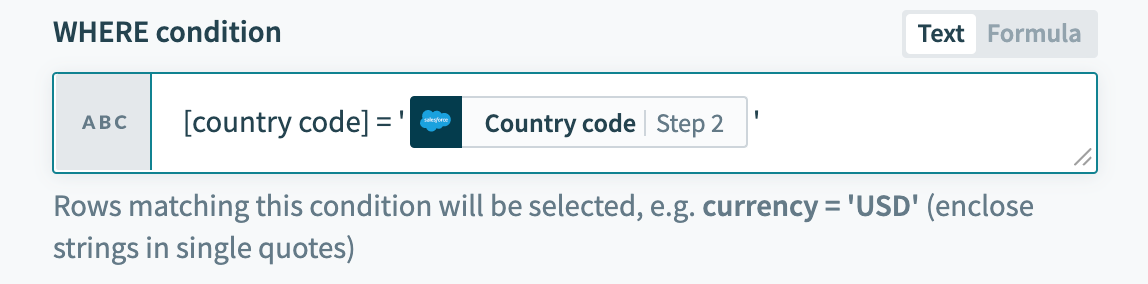 WHERE condition with enclosed identifier