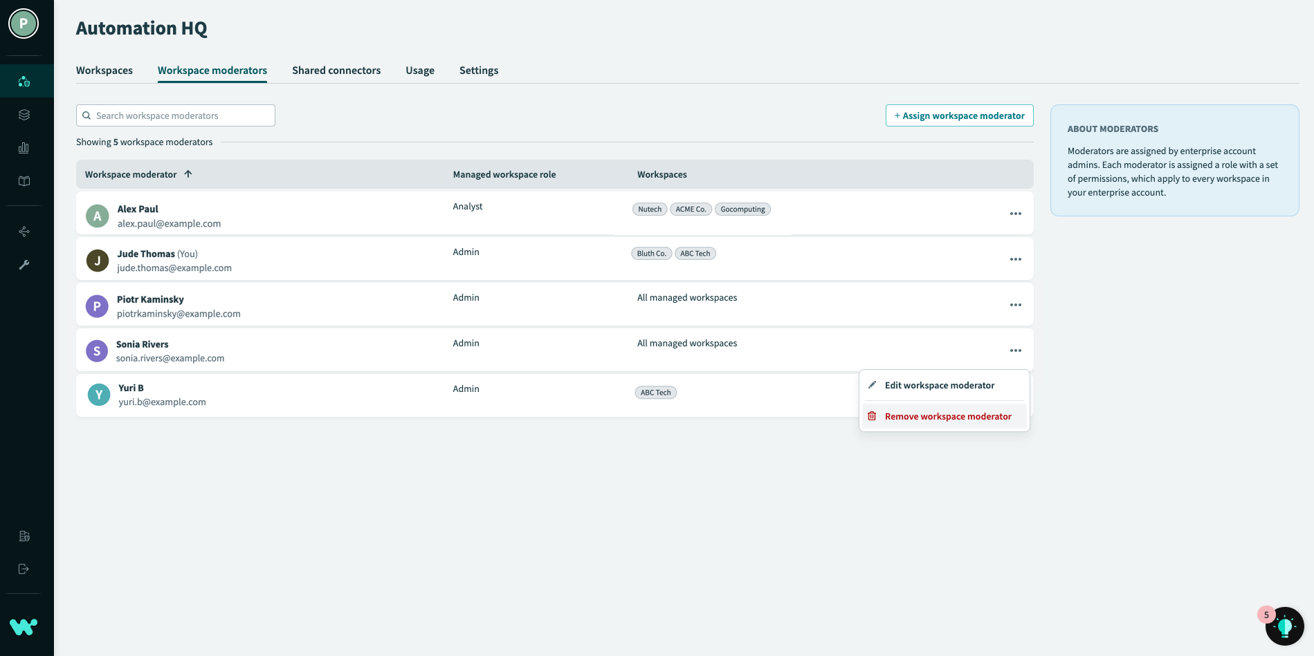 Edit workspace moderator