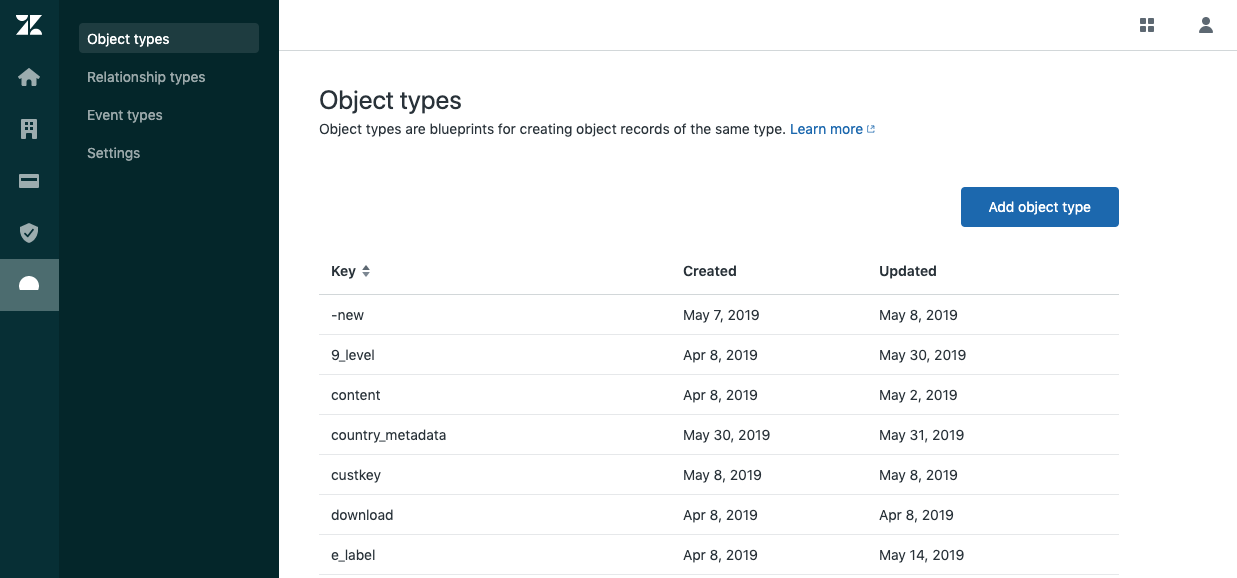 Zendesk custom object types